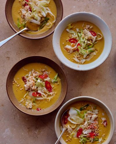 Rukmini Iyer’s quick and easy recipe for carrot soup with fennel, chilli and crab