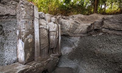 Two near lifesize sculptures found during excavations of Pompeii tomb