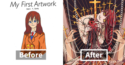 Twitter Artists Reveal Their First And Their Most Recent Artworks To Compare Their Art Improvement Over The Years (30 Pics)