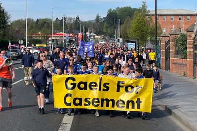 Thousands march to derelict Casement Park to demand its redevelopment