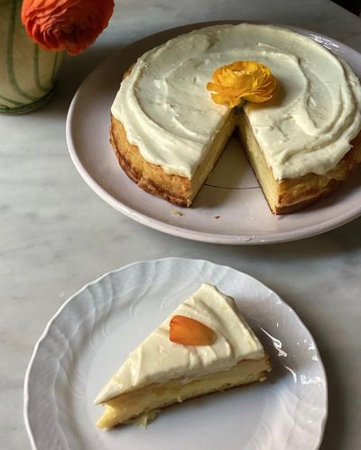 Rachel Roddy’s recipe for almond and potato cake with lemon curd and mascarpone