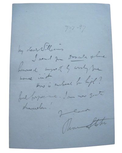 Rare letter offers glimpse into Bram Stoker’s early thoughts on Dracula