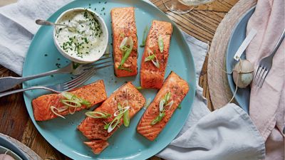 Tea-smoked salmon with horseradish dressing