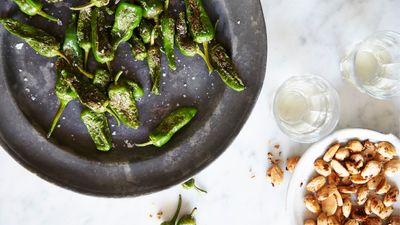 Padrón peppers with spiced almonds