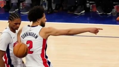 Cade Cunningham Interrupts Carmelo Anthony Mid-Game Interview With Epic Highlight