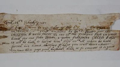 Letter fragment suggests Shakespeare did not abandon his wife in Stratford