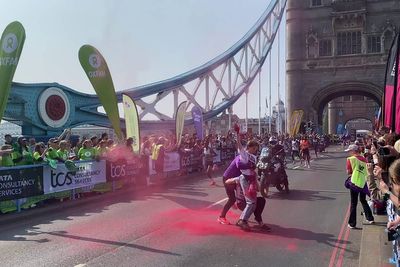 Pro-Palestine demonstrators throw red powder paint at London Marathon