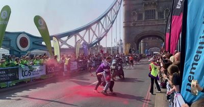Red paint thrown over Tower Bridge in London Marathon Gaza protest