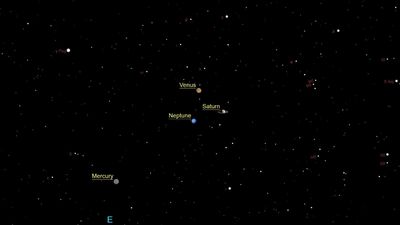 Faint Neptune joins Venus and Saturn to form a planetary triangle in the pre-dawn sky on April 28