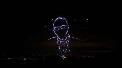 Drones light up Montserrat Abbey in tribute to Pope Francis