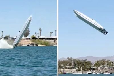 Shocking moment speedboat goes airborne and crashes at 200mph during record attempt