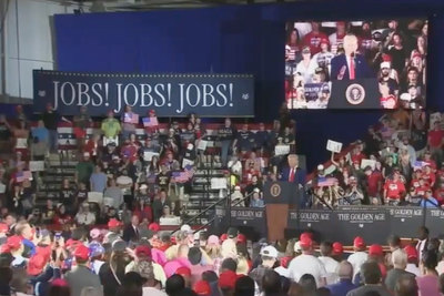 Trump mocks small Democrat crowds while speaking to rally scattered with empty seats