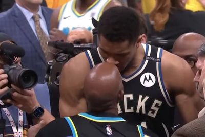 WATCH: Giannis Antetokounmpo and Tyrese Haliburton's dad went eye-to-eye after Game 5