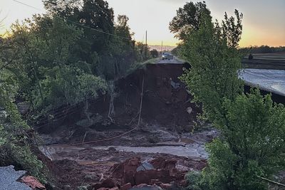 Heavy rainfall sets records and washes out roadway in rural Oklahoma