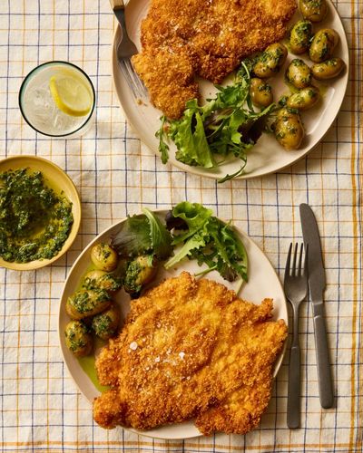 Rukmini Iyer’s quick and easy recipe for crispy chicken with zhoug and jersey royals