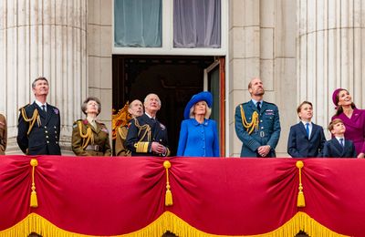 King Charles watches VE Day parade in London