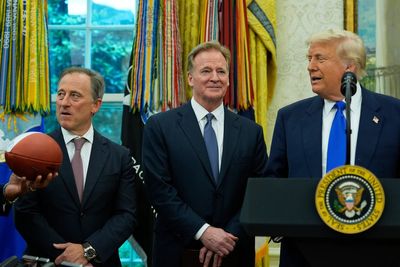 Trump celebrates with NFL owner Roger Goodell to announce the 2027 NFL draft in DC