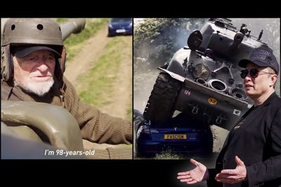 WW2 Veteran Calls Out Elon Musk Before Squashing a Tesla With a Tank: 'We've Crushed Fascism Before and We'll Crush It Again'