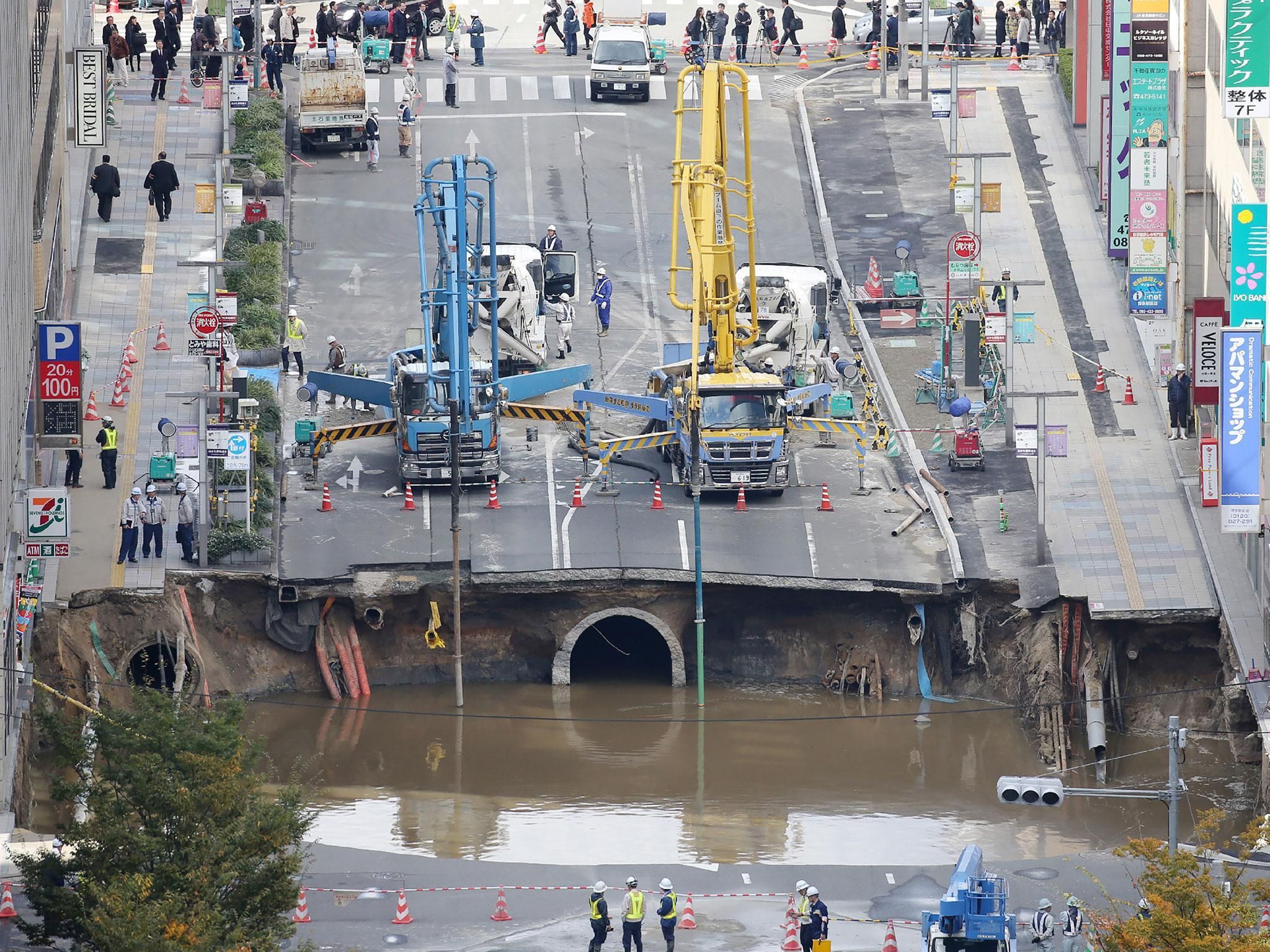 Japan's giant sinkhole starts sinking again after…