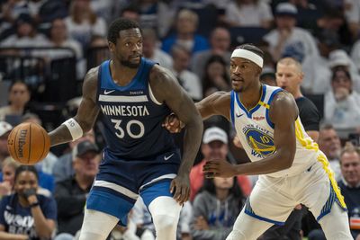 Timberwolves beat Curry-less Warriors in Game 2 to even series