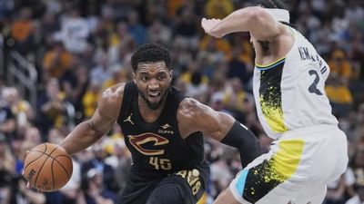 Cleveland's Donovan Mitchell sat out the second half of Game 4 with an ankle injury