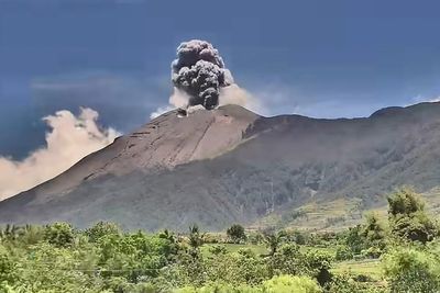 Volcano eruption spews debris into sky as ash falls on villages across Philippines