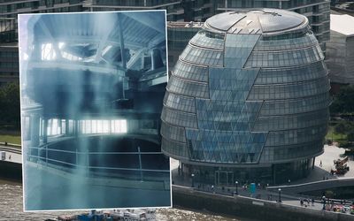 Boarded up and derelict: pictures show lack of progress in bringing London's old City Hall back to life