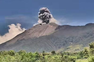 Huge volcano eruption caught on camera as ash rains down on villages