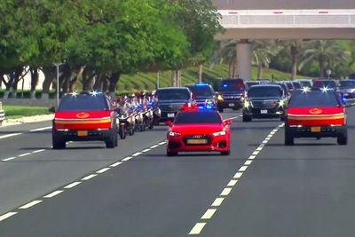 Watch: Trump welcomed by parade of red Cybertrucks and camels during Qatar visit