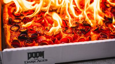 This exclusive DOOM: The Dark Ages skin comes with a Hellfire Pepperoni pizza. Don't burn the roof of your mouth... or your soul.