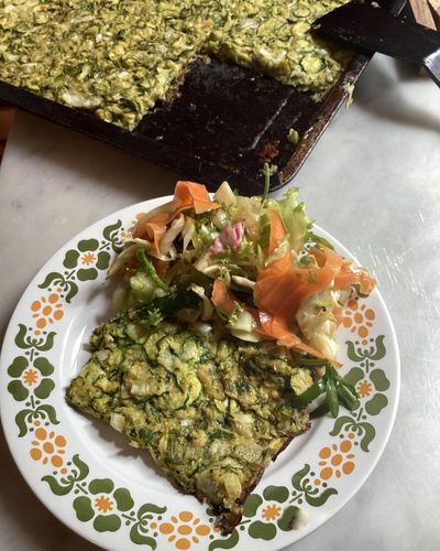 Rachel Roddy’s recipe for courgette, onion and chickpea flour bake, or scarpaccia