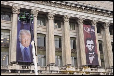 Trump's Face Plastered on USDA Building Draws North Korea, Russia Comparisons: 'He Is Going Full On Dear Leader'