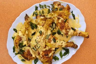 Curry leaf chicken with salted egg yolk sauce – rich, golden and full of flavour