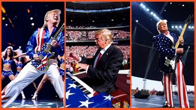 ‘This guy is so cringe’: Donald Trump embarasses himself with bizarre AI video of him performing classic rock anthem