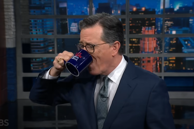 Stephen Colbert does literal spit-take while trolling CBS corporate bosses over potential ‘bribe’ of Trump