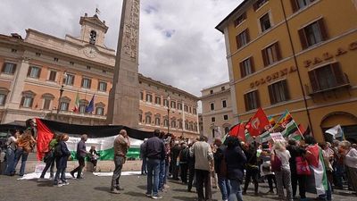 Dozens of protesters gather in front of Italian parliament in solidarity with Palestinians in Gaza