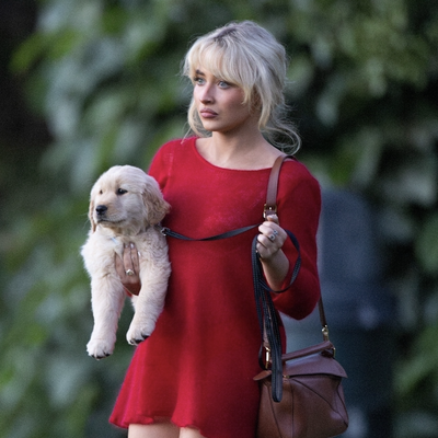Sabrina Carpenter Tastes the Food-Inspired Fashion Trend With a Cherry Red Dress and Espresso-Hued Loewe Puzzle Bag