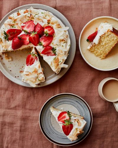 Helen Goh’s recipe for coconut, vanilla and almond cake with strawberries