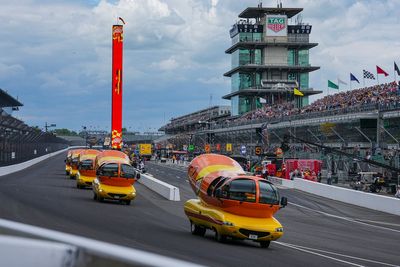 Hot diggity dog! Wienermobiles put on riveting race in Wienie 500 at Indianapolis Motor Speedway