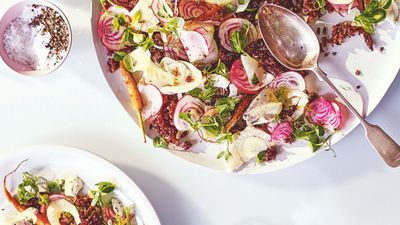 The perfect barbecue potluck dish – delight your host with this easy roast root vegetable salad