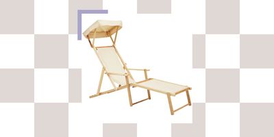 This Reclining Outdoor Lounger Has a Genius Built-In Sun Shade, and Surprisingly Cool Safari-Style Aesthetic