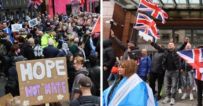 Counter-protesters gather against far-right group in Glasgow city centre