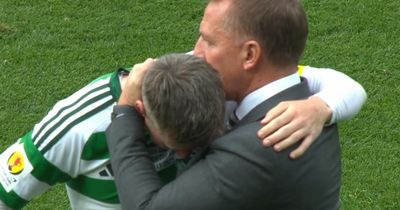 Teary Celtic captain McGregor comforted by Schmeichel & Rodgers after penalty miss