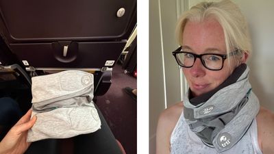 I tried this strange-looking travel pillow, and it's the only time I've ever slept on a plane