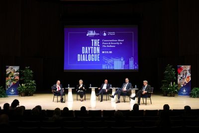 At commemoration of Dayton Peace Accords, NATO leader urges military spending to counter Russia