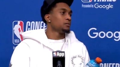 Jaden McDaniels Receives Sad Answer to Request to Take Drink from Postgame Podium