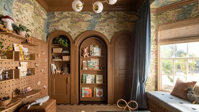 Joanna Gaines used hidden doors, customizable storage, and whimsical wallpaper to transform this small underused guest bedroom into a magical playroom – the before and after is unrecognizable