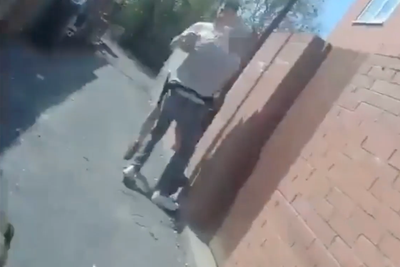 Dramatic footage shows rugby-playing police officer tackle and arrest wanted man