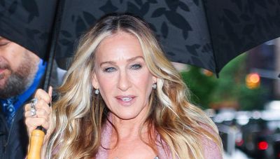 Sarah Jessica Parker reveals the ultimate way to style a gingham dress - her blush pink blazer and boho accessories deliver an unexpected twist