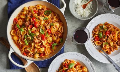 Orecchiette with sugarbelle tomatoes, sausage and fennel – recipe